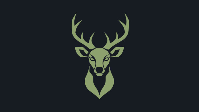 Stylized Deer Head Emblem with Antlers and Intense Gaze.