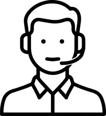 Obraz premium Hand Drawn Male Customer Service Agent Black and White Avatar Illustration in Minimal Line Art Style Design