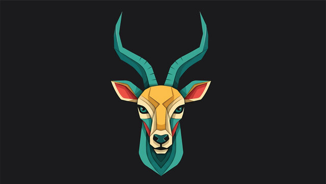 Stylized Geometric Antelope Head with Majestic Horns.