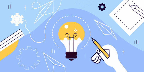 A bright idea illustration of a lightbulb with creative design elements