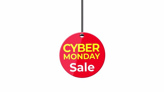 Eye-catching red "Cyber Monday Sale" tag rotating and gently swaying on a string motion footage.