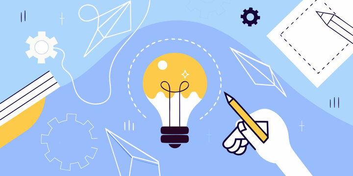 A bright idea illustration of a lightbulb with creative design elements