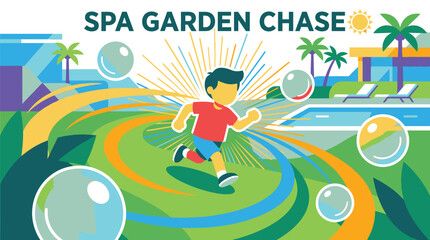 Young Boy Playing in a Vibrant Water Park.