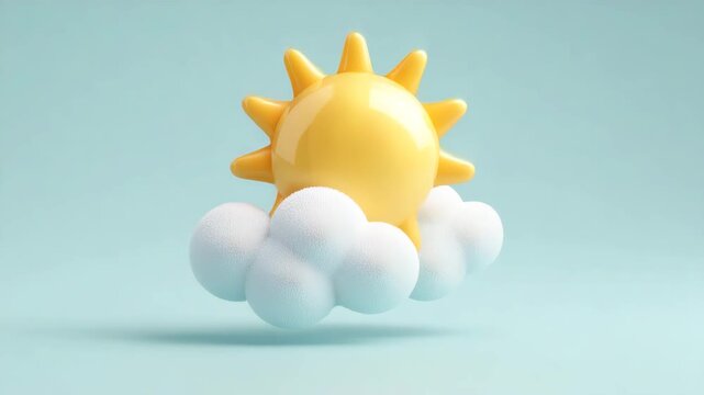 立体的な太陽と雲の天気アイコン表現デザイン