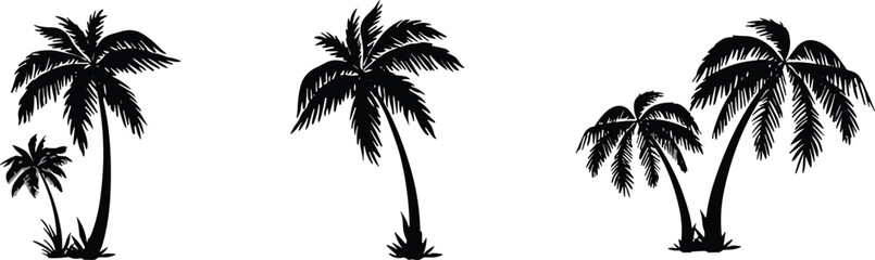 Palm tree silhouettes, tropical vector, beach clipart, summer design, island motif, nature icon, coastal illustration, exotic graphic, travel art, concept symbol © Afjal