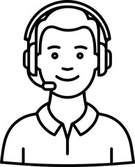 Obraz premium Hand Drawn Male Customer Service Agent Black and White Avatar Illustration in Minimal Line Art Style Design