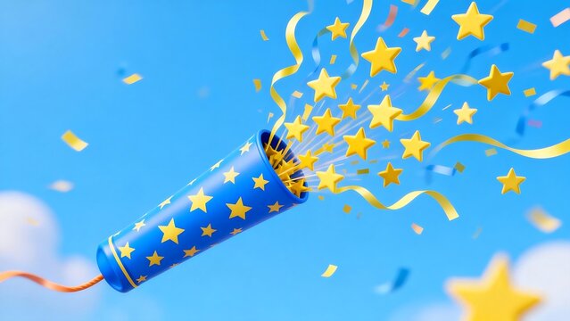 Blue party popper with yellow stars