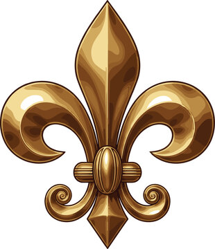 Elegant golden fleur de lis heraldic symbol with metallic texture isolated on white background for royal kingdom luxury branding and classical french ornament design