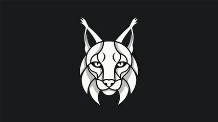 Obraz premium Stylized Geometric Lynx Head Emblem on Black Background.