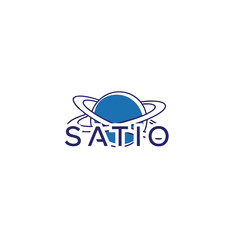 Fototapeta premium Saturn planet logo with rings and text.