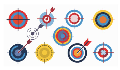 Colorful shooting target icons red blue yellow bullseye vector set © MD