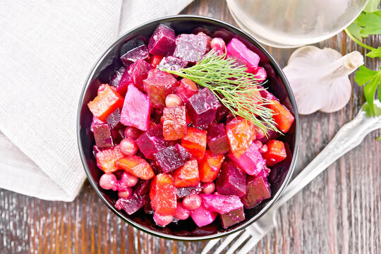 Salad of beetroot and green pea on board top