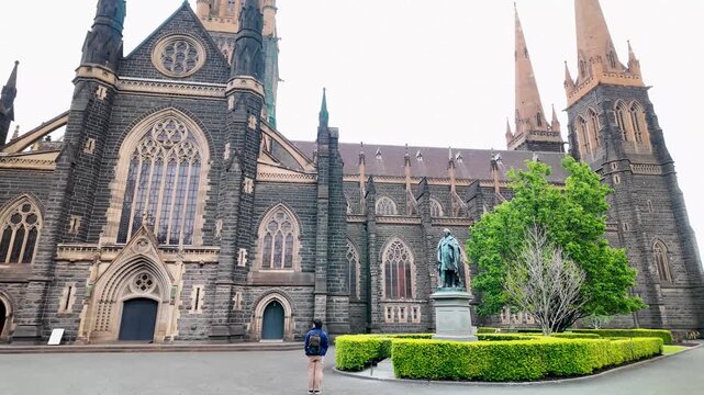 St Patrick&rsquo;s Cathedral in Melbourne, Victoria, Australia, a grand Roman Catholic cathedral built in Gothic Revival style. The historic landmark features towering spires, detailed stone architecture