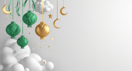 Minimalist Eid al-Fitr Greeting Design with Islamic Ornaments. © Rizky