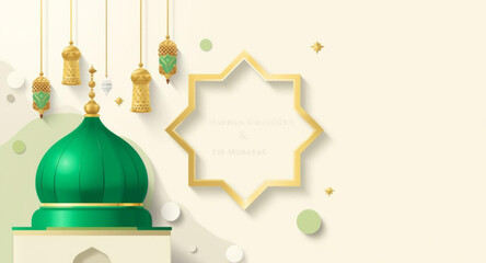Eid Greetings with Green Mosque Dome Accent © Rizky