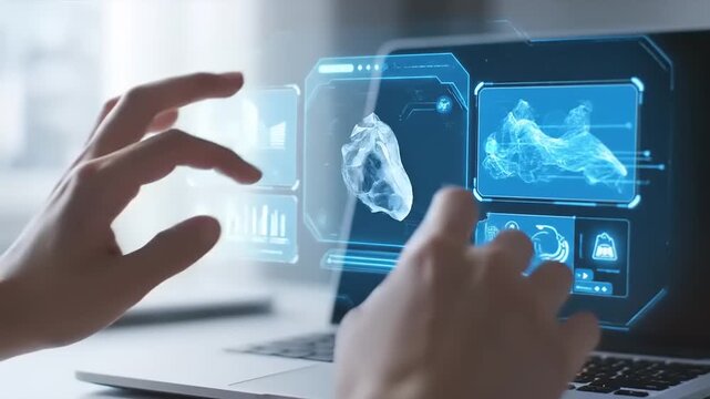 Hands Interacting with Virtual Holographic Brain.