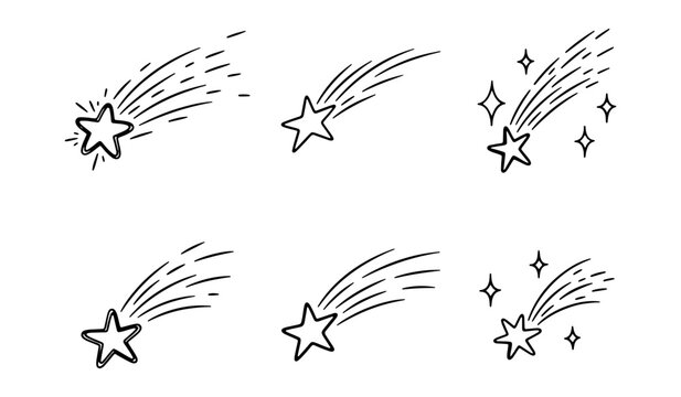 Set Of Hand Drawn Shooting Stars And Comet Doodle Vector Illustrations