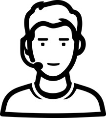 Obraz premium Hand Drawn Male Customer Service Agent Black and White Avatar Illustration in Minimal Line Art Style Design