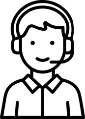 Obraz premium Hand Drawn Male Customer Service Agent Black and White Avatar Illustration in Minimal Line Art Style Design