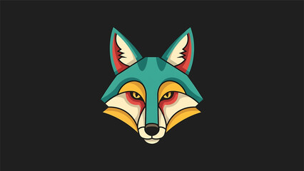 Obraz premium Stylized Fox Head with Vibrant Teal and Yellow Accents.