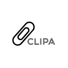 Simple black and white logo with a paperclip and text.