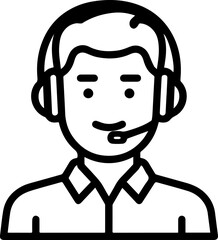 Obraz premium Hand Drawn Male Customer Service Agent Black and White Avatar Illustration in Minimal Line Art Style Design