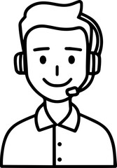 Fototapeta premium Hand Drawn Male Customer Service Agent Black and White Avatar Illustration in Minimal Line Art Style Design