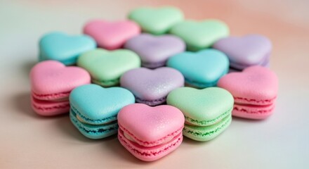 Obraz premium Heart Shaped Macarons Assortment Pastel Colors Romantic Dessert