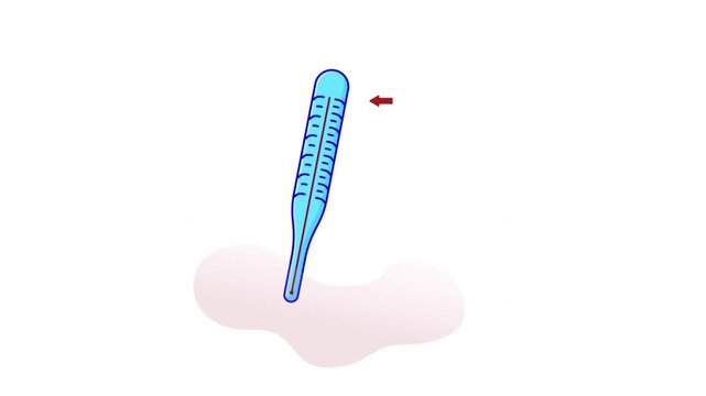 Animated flat color medical thermometer with alert signal, in dynamic motion, highlighting temperature measurement tools for healthcare, clinical, and wellness projects