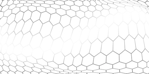 Fishing or soccer net. Repeated hexagon pattern. Black wired mesh texture isolated on white background. Metallic or fabric fence, cage or lattice structure. Vector graphic Illustration. © Musrifah