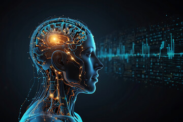Obraz premium Artificial intelligence concept with digital brain and data flow