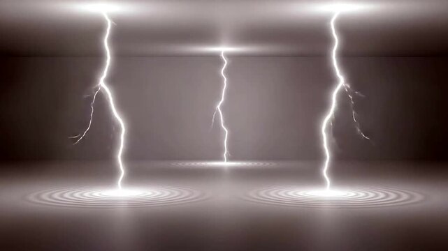 Electricity Lightning Bolts in Dark Room.