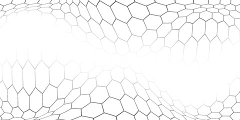 Fishing or soccer net. Repeated hexagon pattern. Black wired mesh texture isolated on white background. Metallic or fabric fence, cage or lattice structure. Vector graphic Illustration. © Musrifah