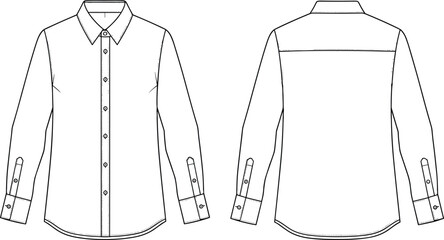 Technical CAD drawing flat vector illustration of a formal long sleeve button down shirt for men and women fashion design template © Moklesur