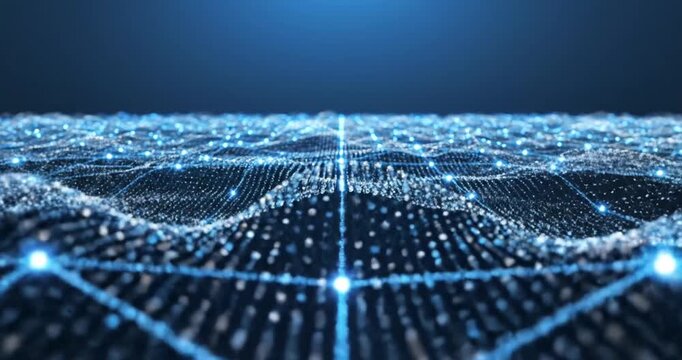 A mesmerizing digital landscape showcasing interconnected glowing nodes and lines, symbolizing technology