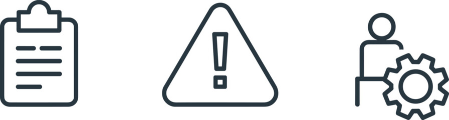 Business project risk management and task optimization vector icon set for corporate workflow, priority alert, and administrative process