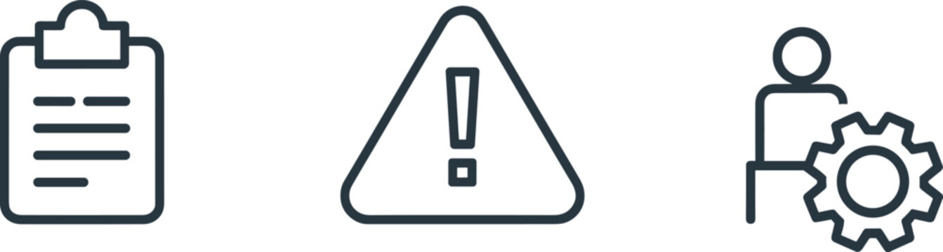 Business project risk management and task optimization vector icon set for corporate workflow, priority alert, and administrative process