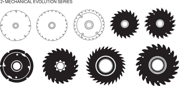 Variety of circular saw blades in different stages and types