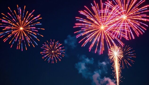 Colorful firework explosion, repeating pattern, design, celebratory