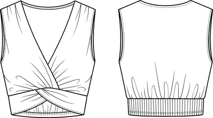 Technical Outline Drawing of a Fleece Pullover Jacket with Half Zip Front and Back View for Fashion Design and Mockup © Masuda