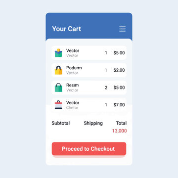 Shopping cart interface showcasing items, prices, and checkout button