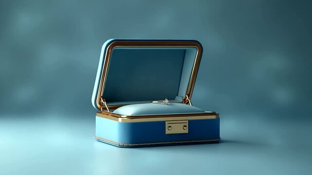 Elegant blue jewelry box open on a soft background showcasing luxury