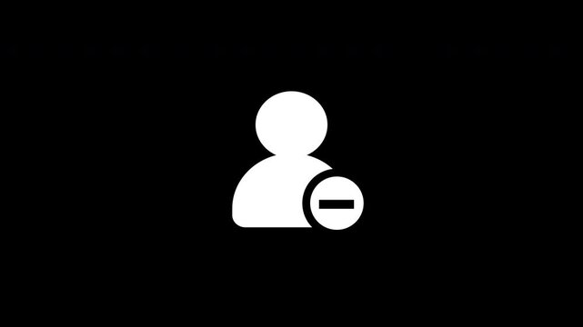 Animated Remove User Icon with Minus Sign for Account Deletion and Member Removal white on black background
