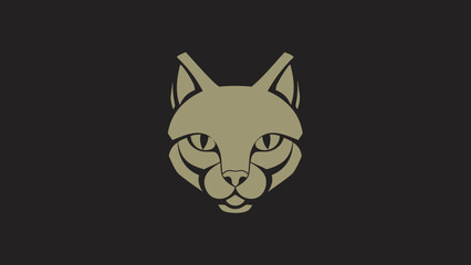 Fototapeta premium Stylized Golden Cat Face Emblem on Dark Background.
