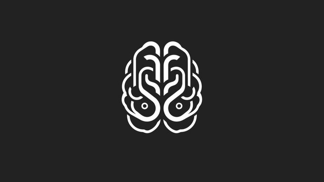 Stylized White Brain Icon on Dark Background.