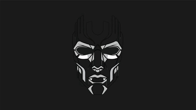 Stylized Human Face with Intense Gaze and Sharp Features.