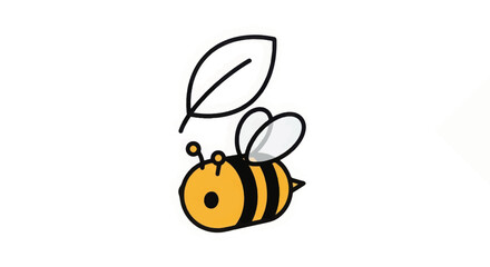Obraz premium Simple Cartoon Bee Flying with Leaf.