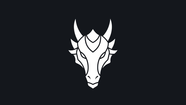 Stylized White Dragon Head Emblem on Dark Background.