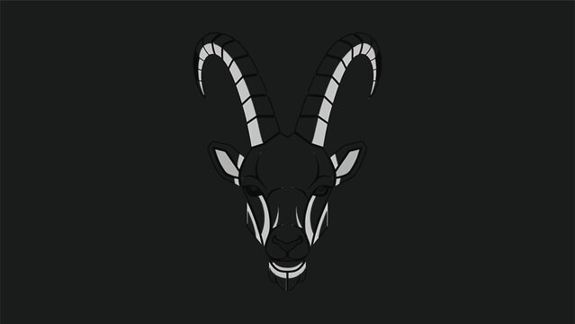 Stylized illustration of a goat head with prominent horns.