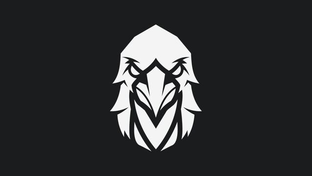 Stylized White Eagle Head Emblem on Black Background.